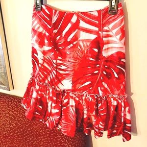 Red & White Palm Leaf Ruffle Skirt, The Sang